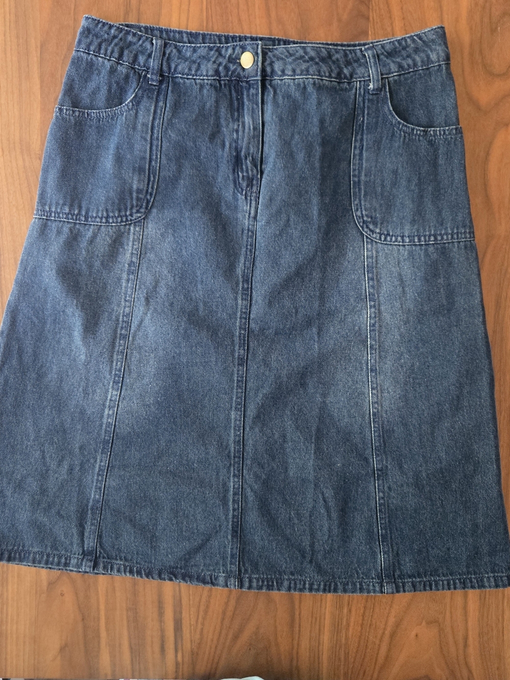 Dark Wash Denim A-Line Skirt Front Patch Pockets L